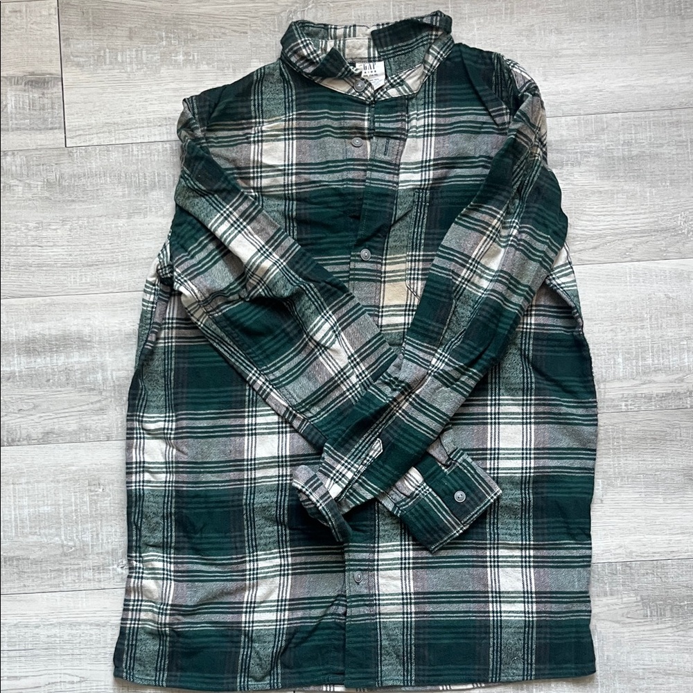 GAP Green and White Plaid Kids Button-Up Shirt